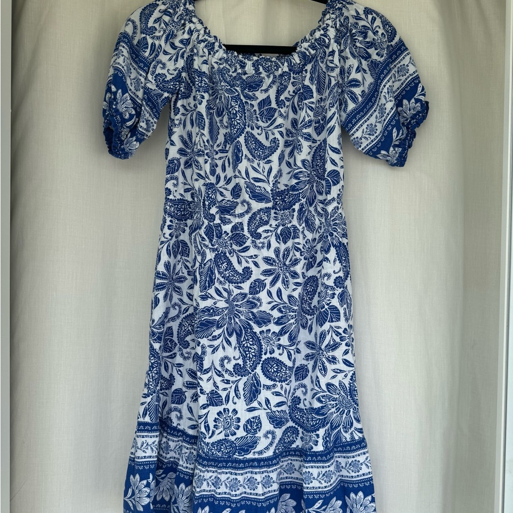 Loft Blue floral elastic waist with belt dress - Picture 4 of 4